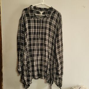 Cato 26/28W Plaid Top Black White Gold Long‎ Sleeves Shirt 4x 5x Office Casual